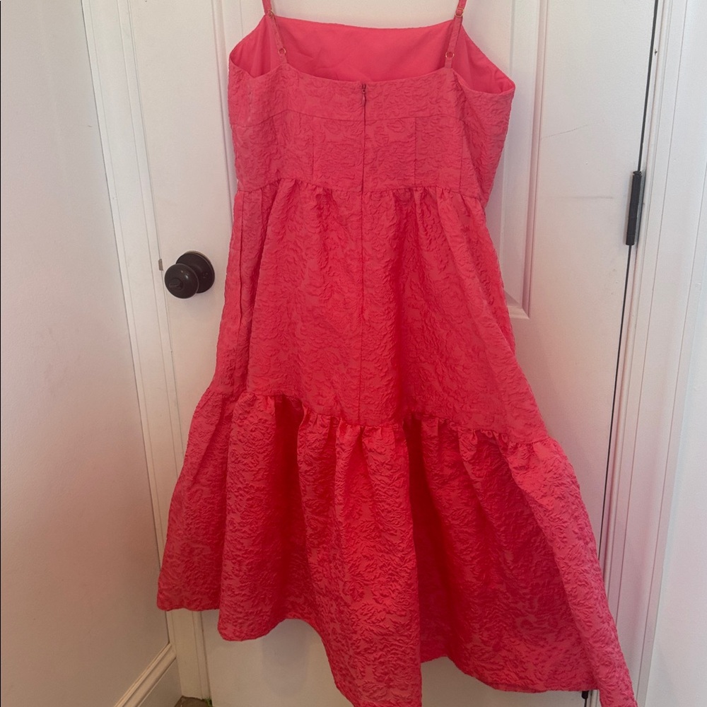 Anthropologie Hutch Coral Pink Textured tiered Strap Dress 8 - Picture 7 of 10